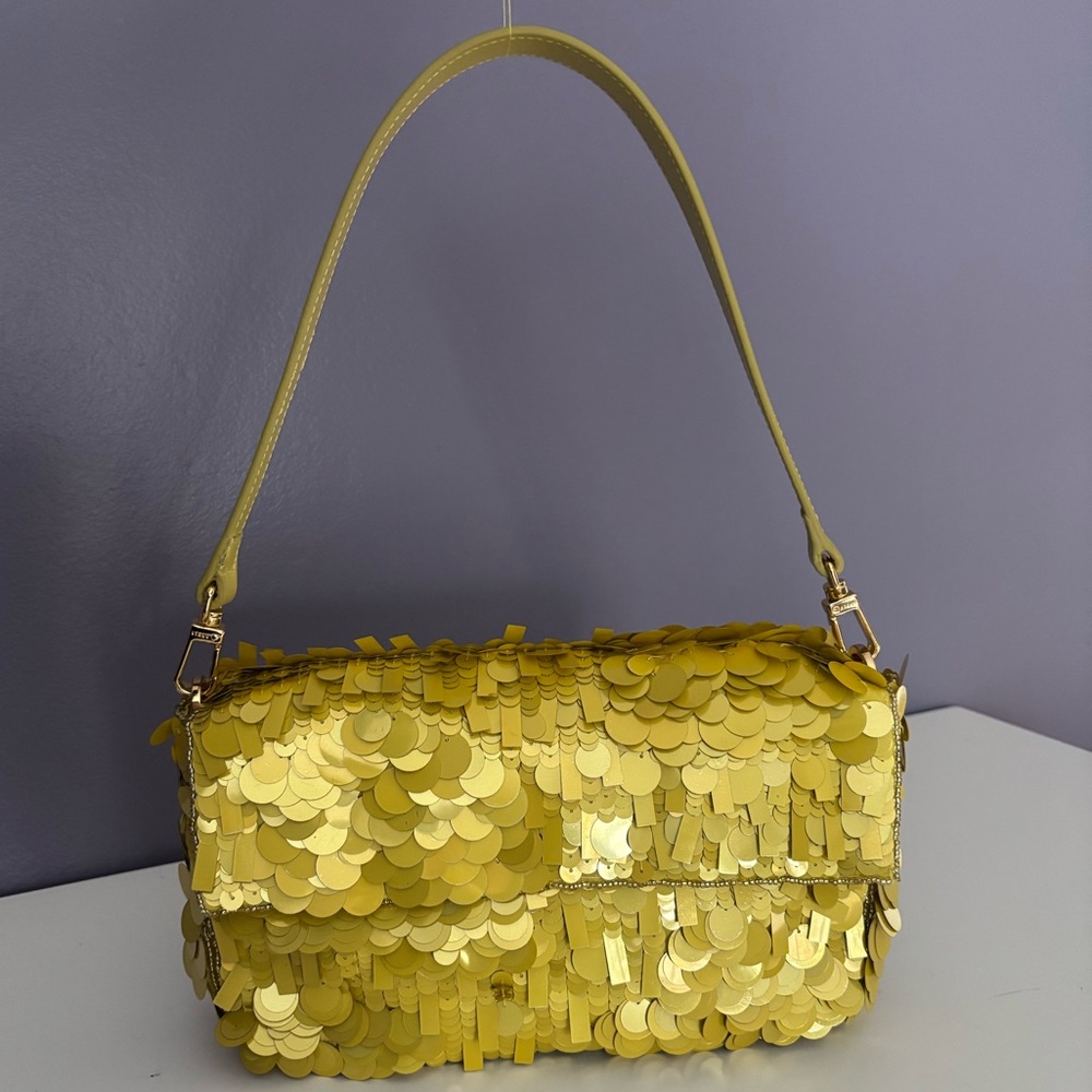 STAUD Yellow Sequin Timmy Bag